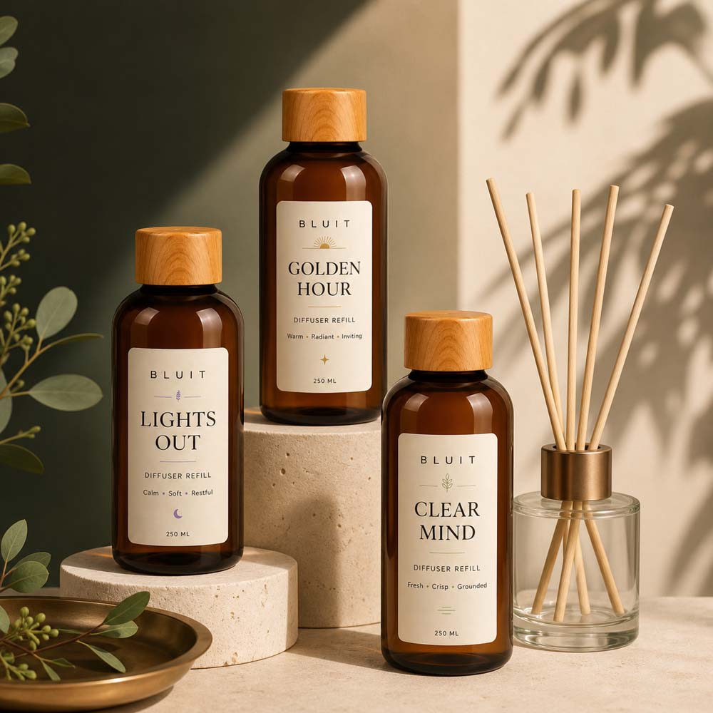 Three Bluit diffuser refill fragrances