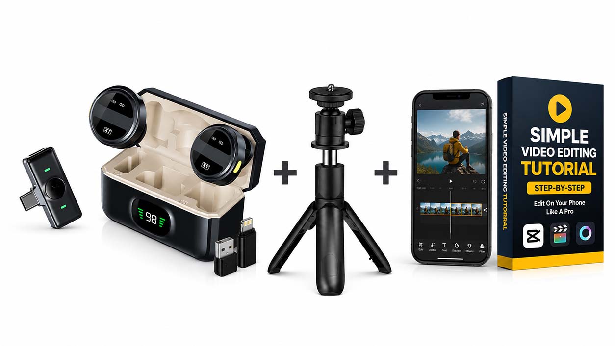 Single Q8 dual microphone offer with table tripod and simple video editing tutorial