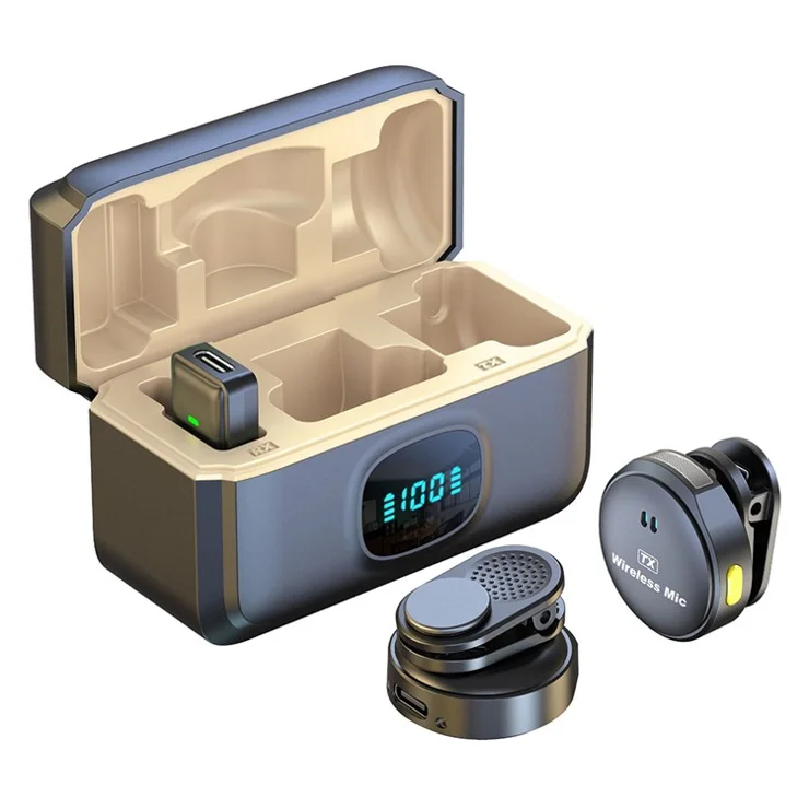 Q8 wireless microphone charging case, receiver and magnetic clip