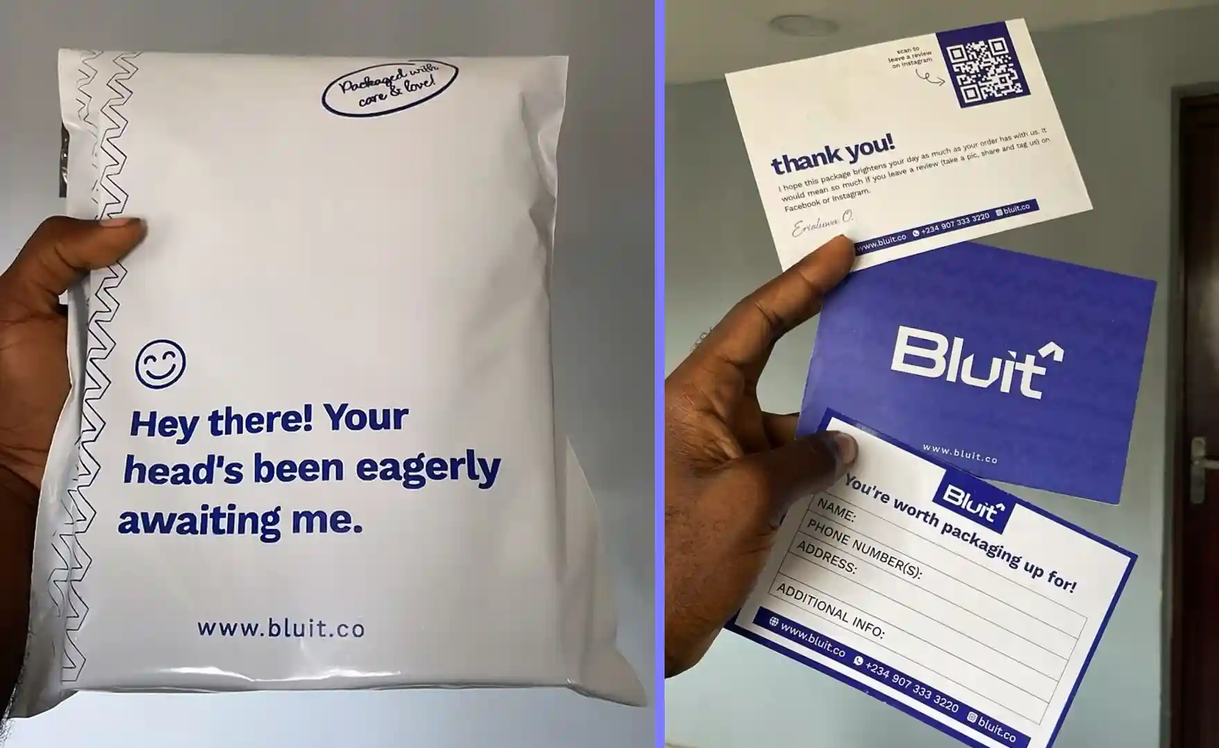 Bluit branded migraine cap packaging and care card
